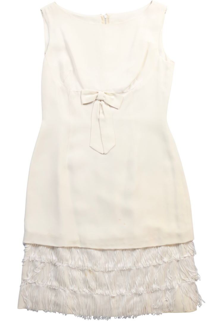 1960s Fringe Shift Dress With Bow - M - Think Vintage ltd