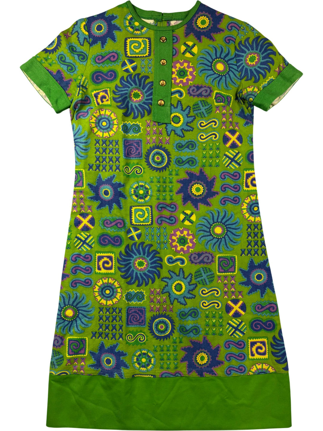 1960s Geometric Patterned Short Sleeve Dress - S/M - Think Vintage ltd