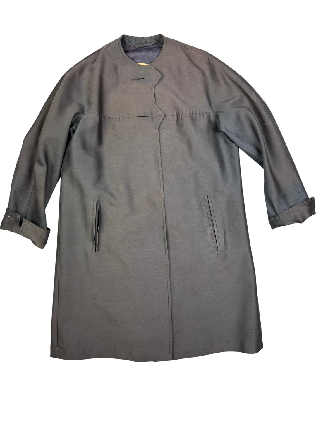 1960s Gray Swiss Made Silk Trench Coat - S - Think Vintage