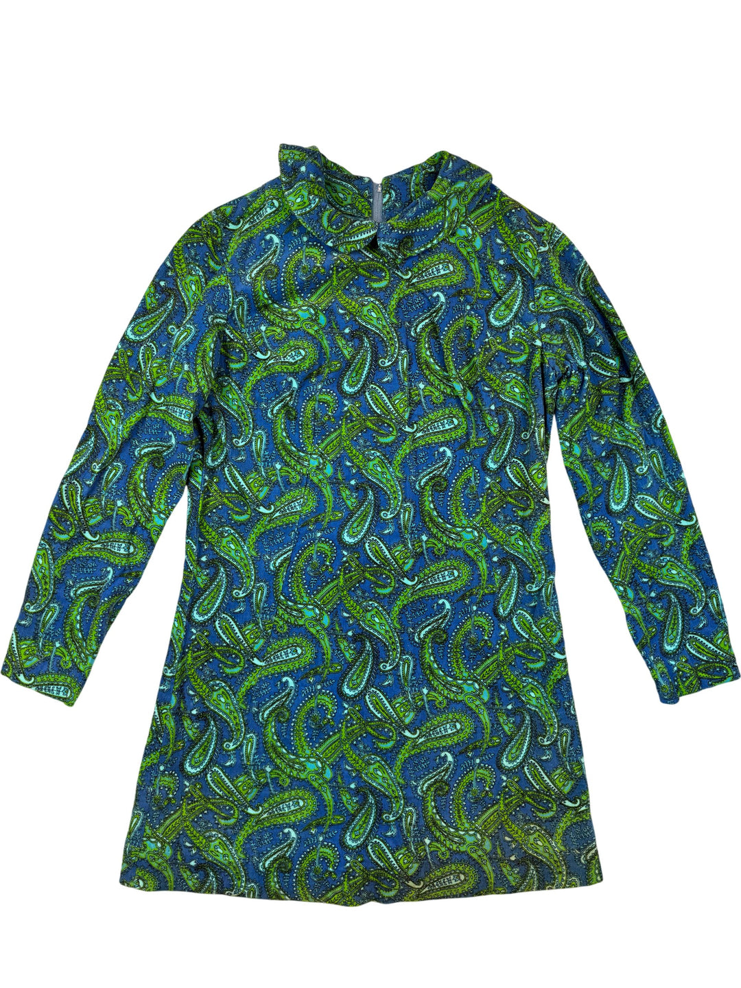 1960s Green Paisley Long Sleeve Dress - S - Think Vintage
