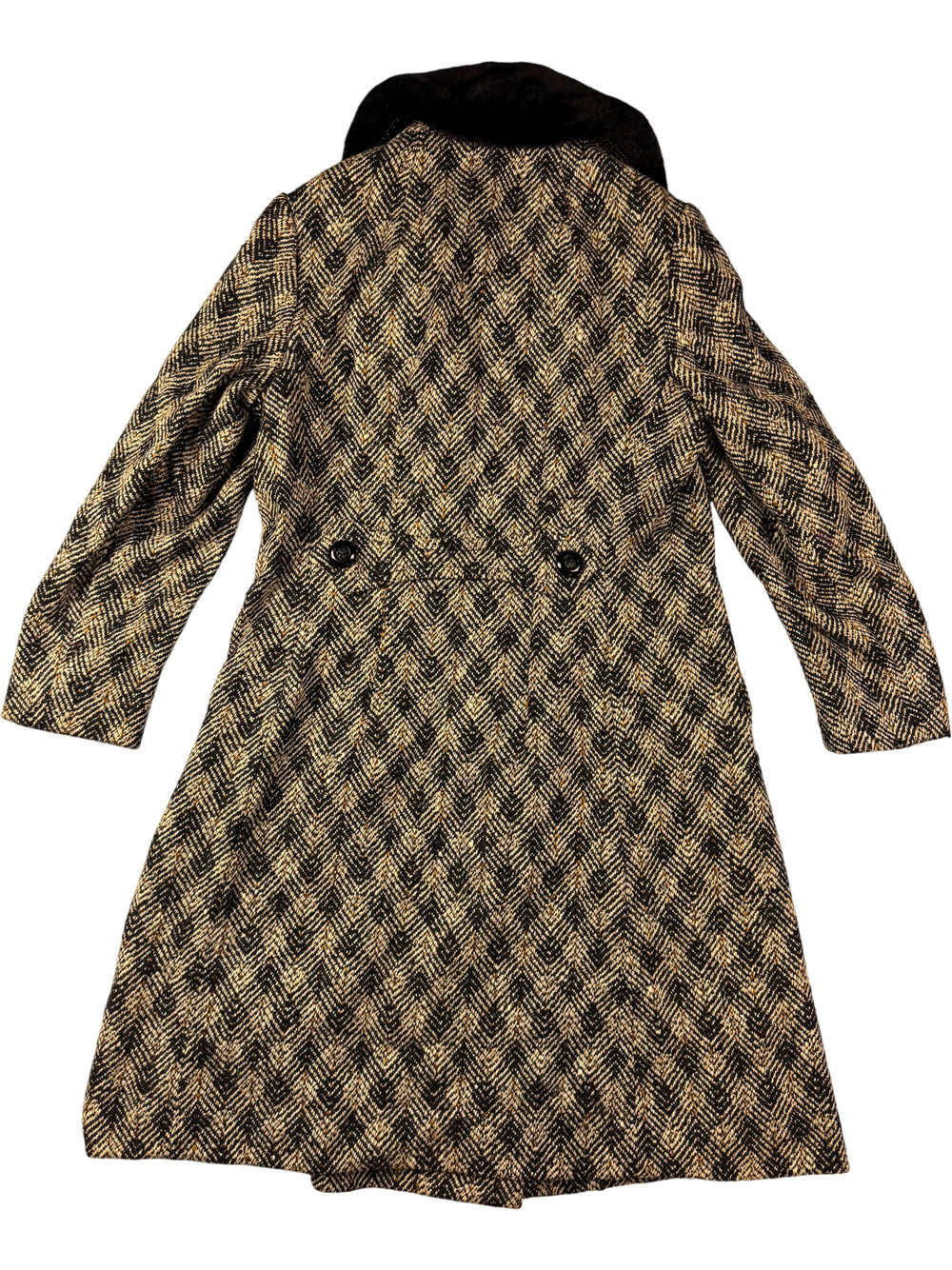 1960s Herringbone Wool Coat With Faux Fur Collar - Think Vintage