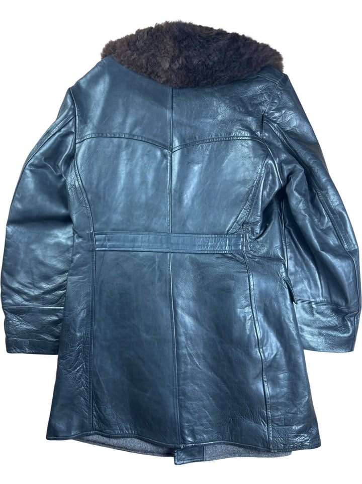 1960s Men's Leather Jacket with Fur Collar -M