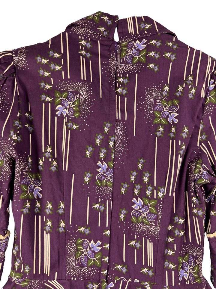 1960s Purple Floral Patterned Dress - XS - Think Vintage