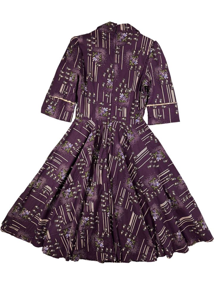 1960s Purple Floral Patterned Dress - XS - Think Vintage Online Ltd