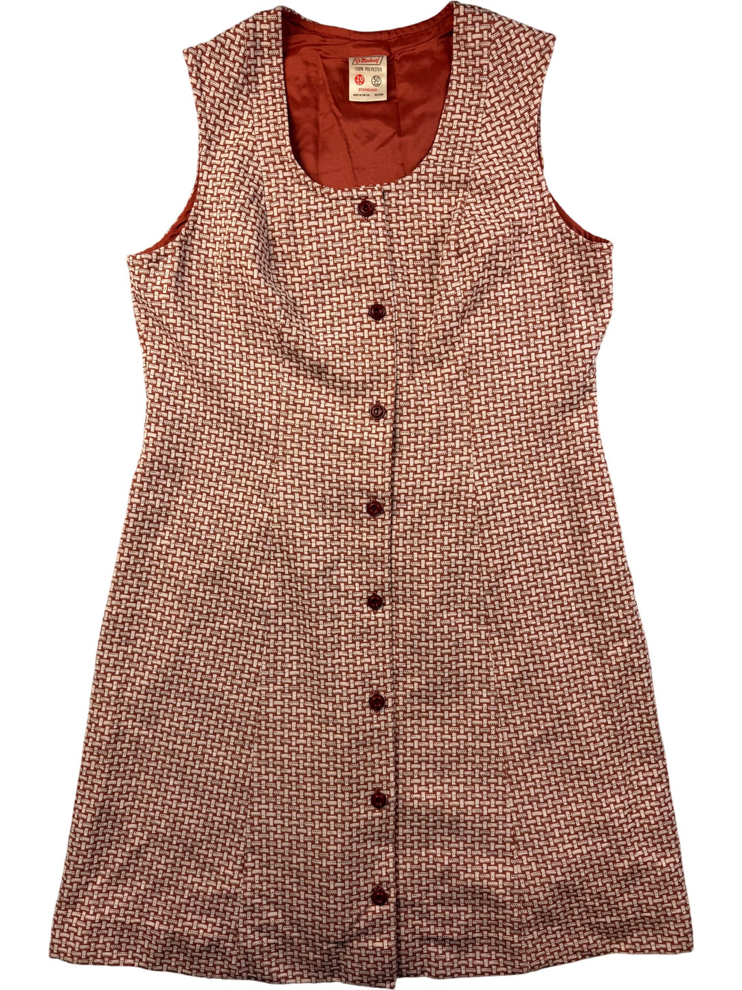 1960s Sleeveless Button Front Dress - L