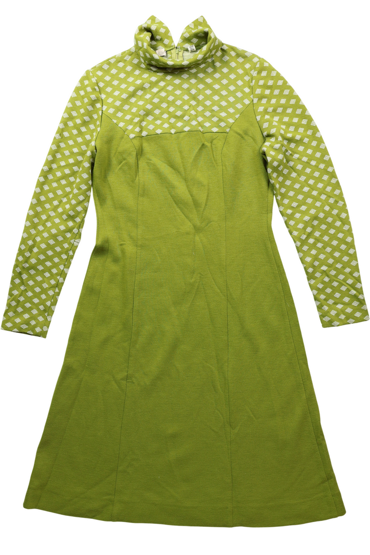 1960s Strelitz Geometric Long Sleeve Midi Dress - L - Think Vintage Online Ltd