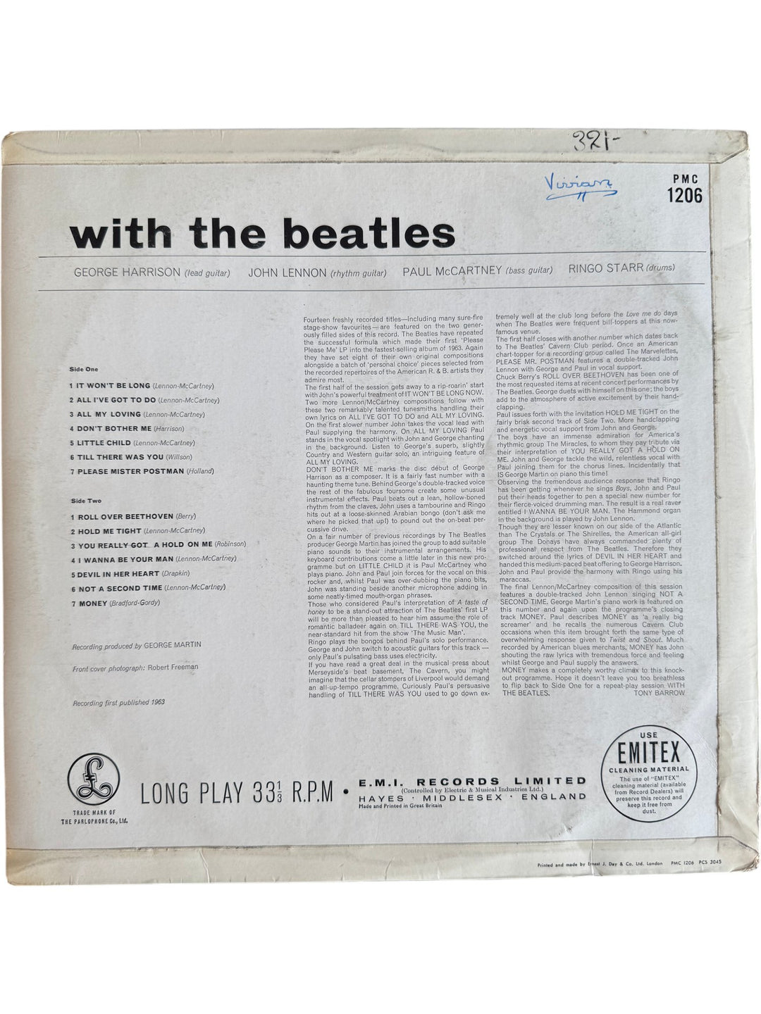 1963 Parlophone With The Beatles Vinyl - Fair - Think Vintage ltd