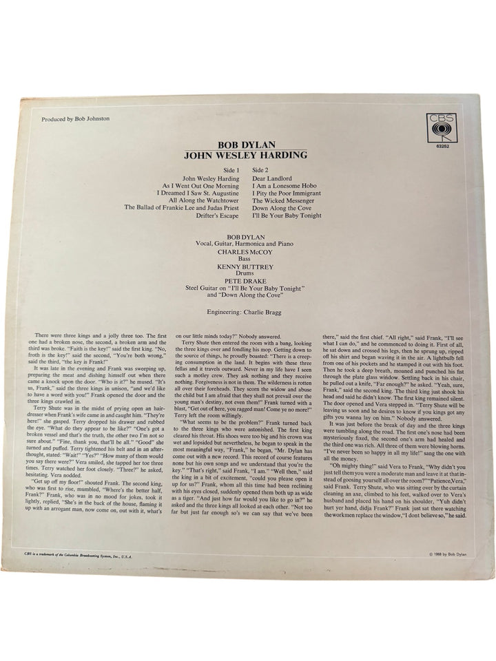 1967 Bob Dylan John Wesley Harding Vinyl Record - Fair - Think Vintage ltd