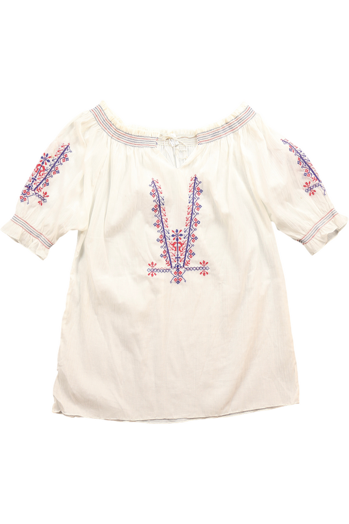 1970s Hungarian Style Smocked Blouse - M - Think Vintage