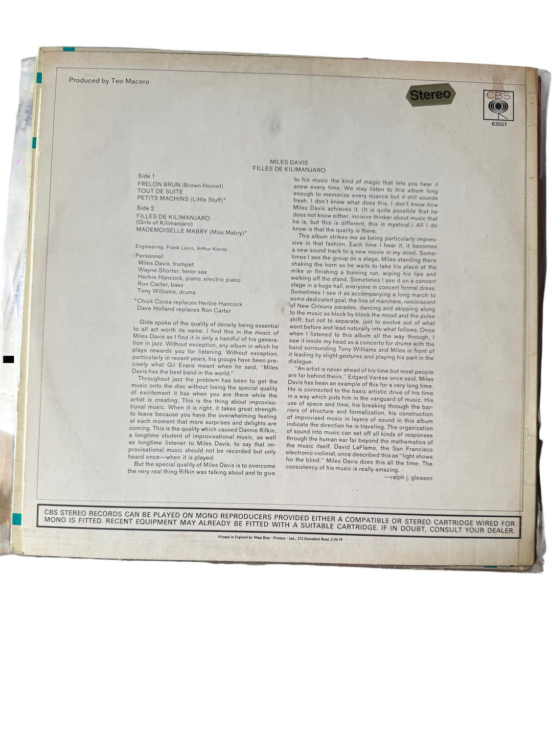 1968 Miles Davis Filles De Kilimanjaro Vinyl - Think Vintage Online Ltd