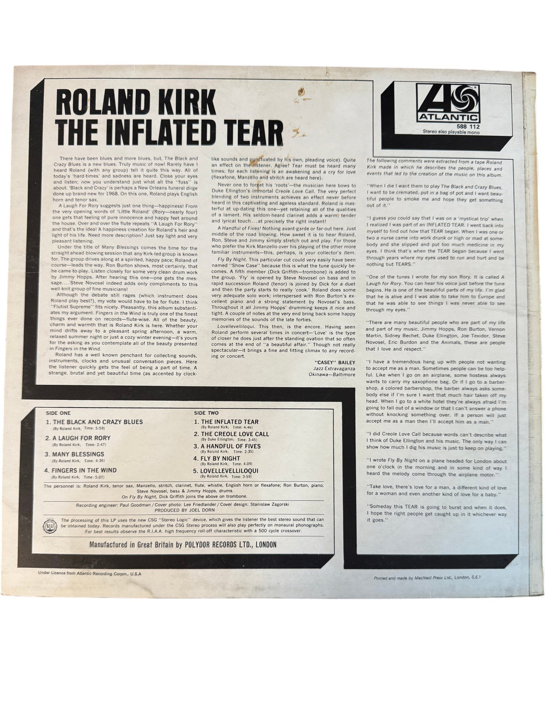 1968 Roland Kirk The Inflated Tear Vinyl - Think Vintage