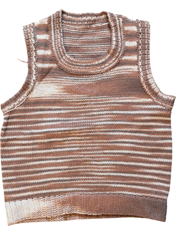 1970's Hand Knitted Striped Knit Sleeveless Vest - Age 5-6 - Think Vintage ltd