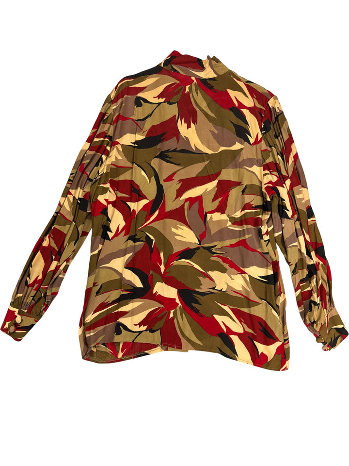 1970s Abstract Pattern Long Sleeved Blouse - XL - Think Vintage