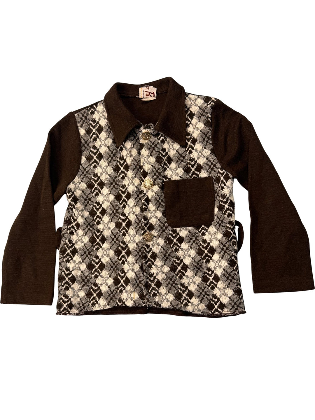 1970s Brown Argyle Knit Cardigan - Age 5/6 - Think Vintage ltd