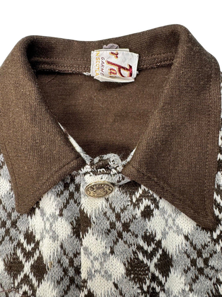 1970s Brown Argyle Knit Cardigan - Age 5/6 - Think Vintage ltd