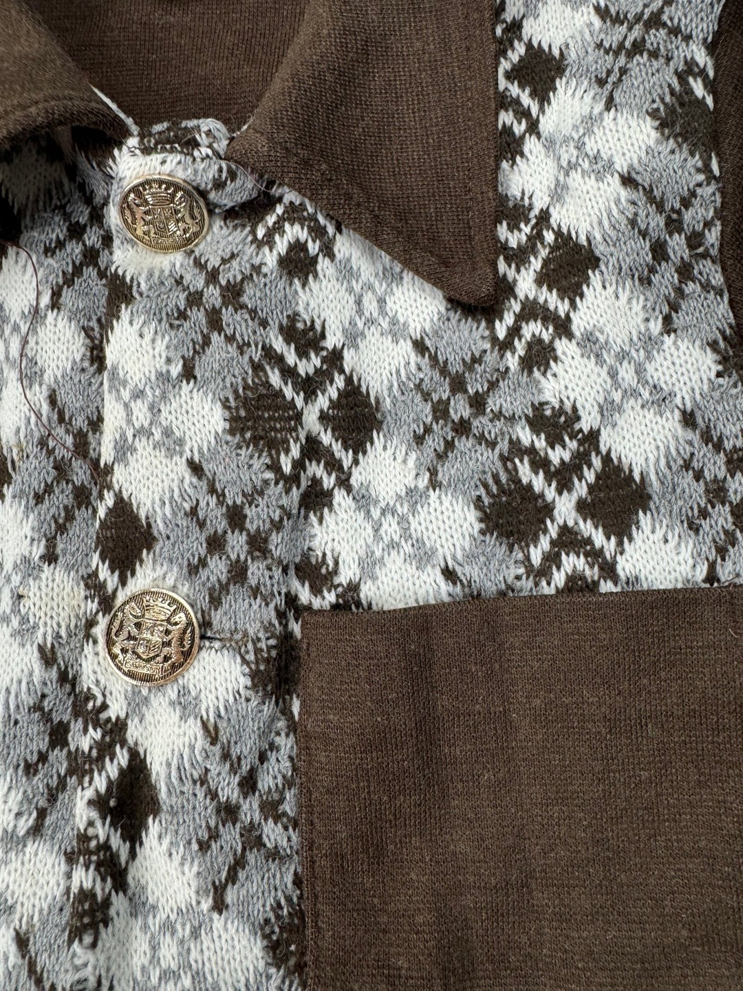 1970s Brown Argyle Knit Cardigan - Age 5/6 - Think Vintage ltd