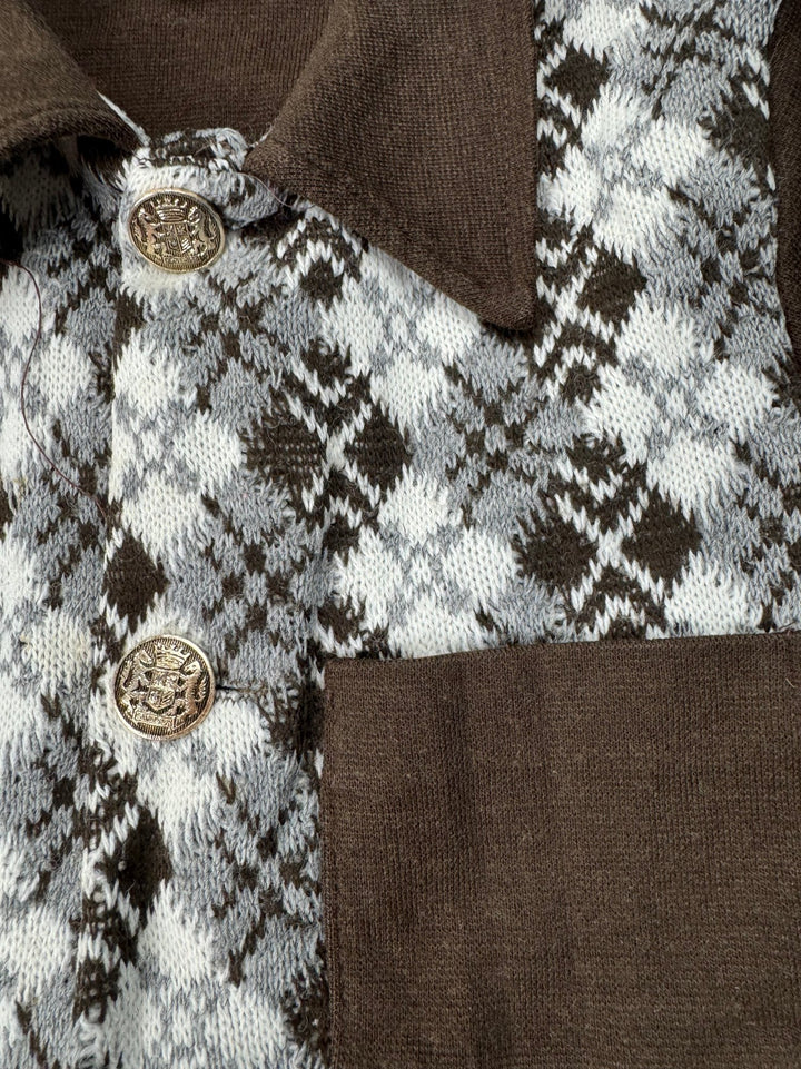 1970s Brown Argyle Knit Cardigan - Age 5/6 - Think Vintage ltd