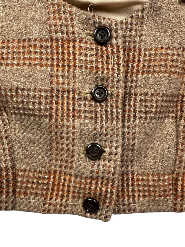 1970s Brown Checkered Button-Up Vest - M - Think Vintage Online Ltd