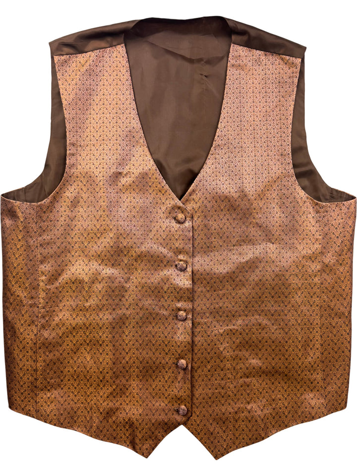 1970s Brown Patterned Button-Up Vest - L