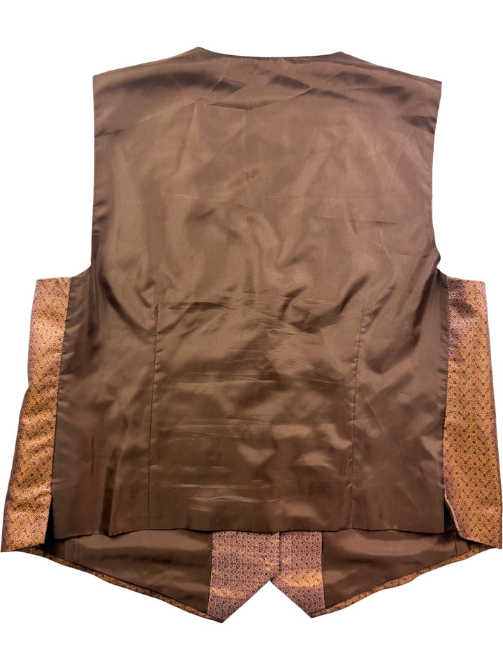 1970s Brown Patterned Button-Up Vest - L