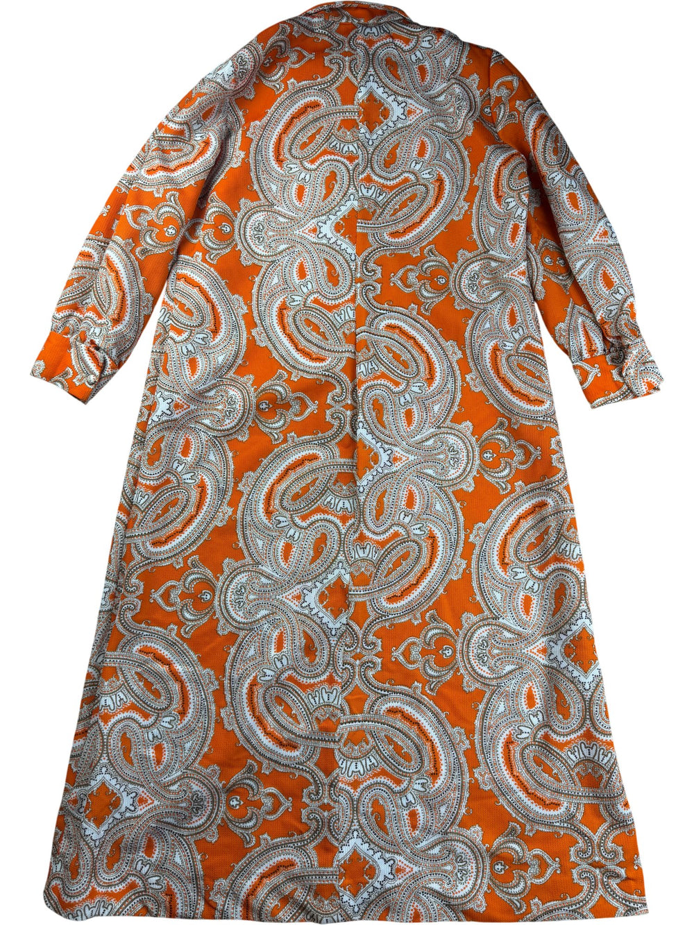 1970s Dacron Orange Paisley Dress - XL - Think Vintage ltd