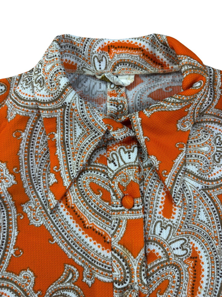 1970s Dacron Orange Paisley Dress - XL - Think Vintage ltd