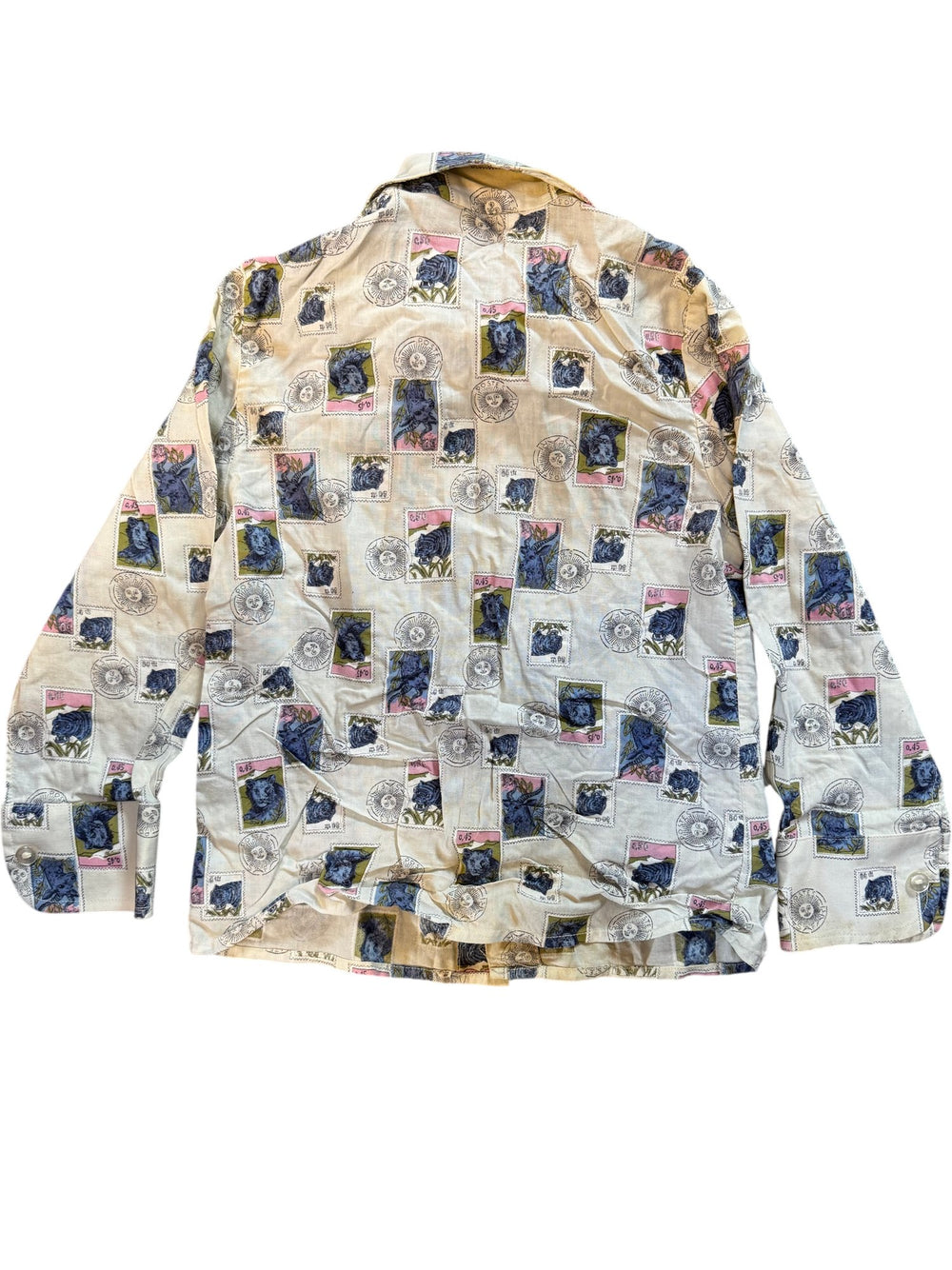 1970s Dagger Collar Postal Print Long Sleeve Shirt - Age 5/6 - Think Vintage ltd