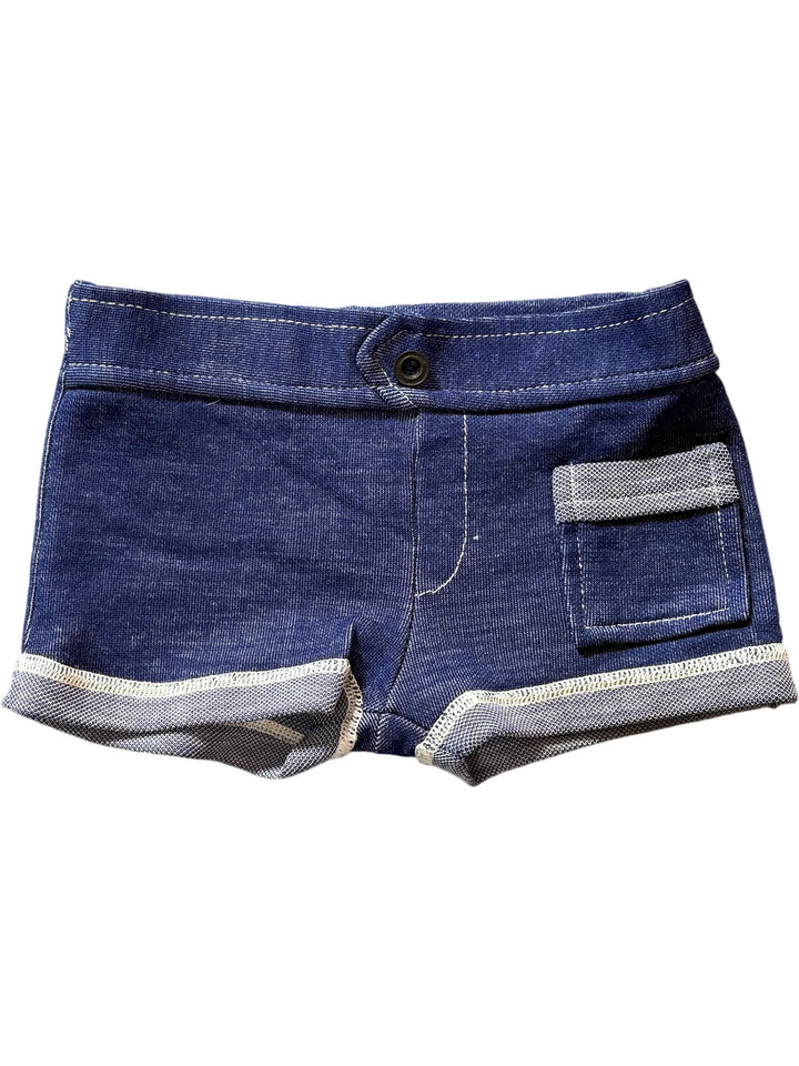 1970s Dark Wash Denim Shorts with Cuffed Hem - Age 7/8 - Think Vintage ltd