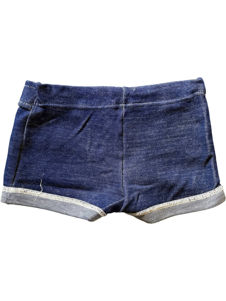 1970s Dark Wash Denim Shorts with Cuffed Hem - Age 7/8 - Think Vintage ltd