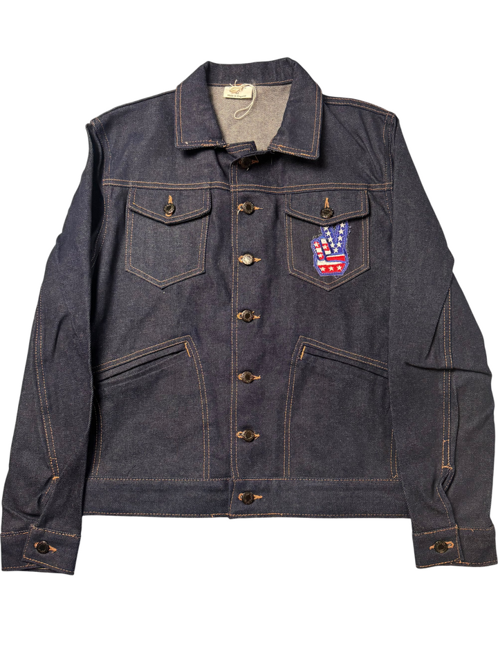 1970s Denim Trucker Jacket with Embroidered Patch - L - Think Vintage