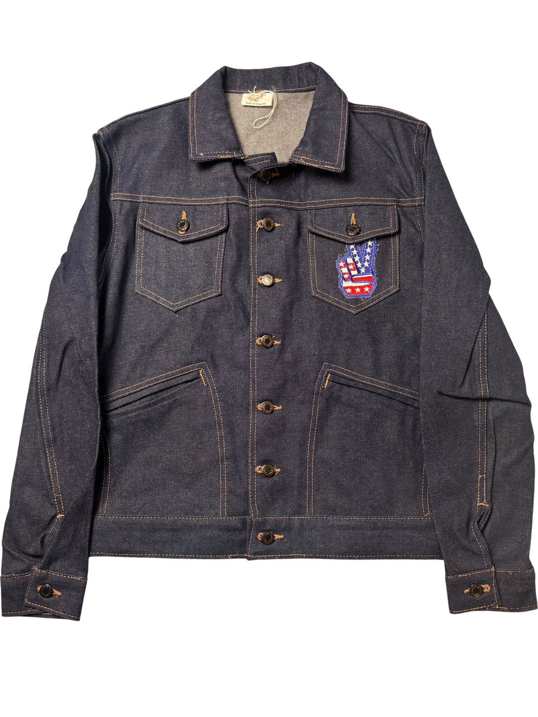 1970s Denim Trucker Jacket with Embroidered Patch - L - Think Vintage ltd