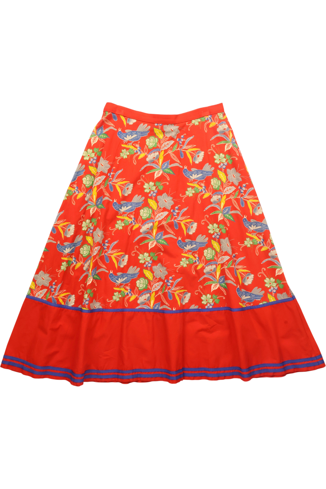 1970s Floral Bird Patterned A-Line Skirt - S - Think Vintage