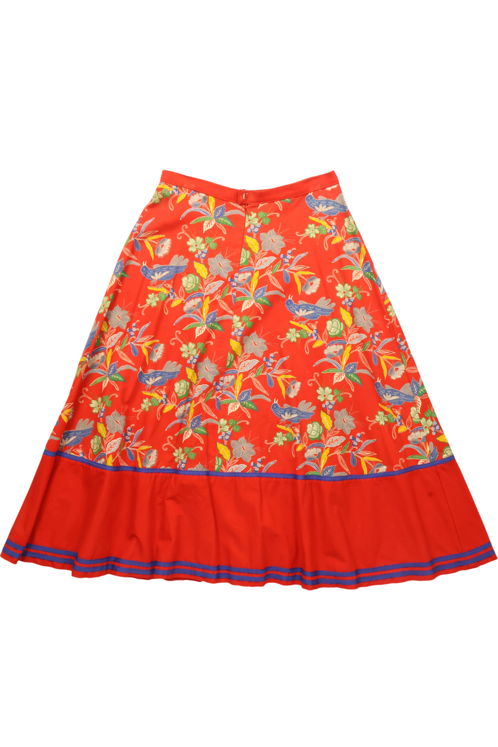 1970s Floral Bird Patterned A-Line Skirt - S - Think Vintage