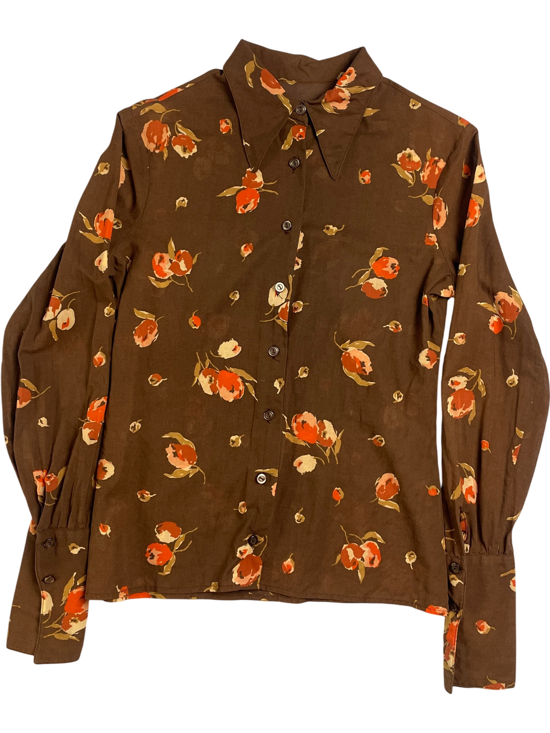 1970s Floral Long Sleeved Blouse - M - Think Vintage