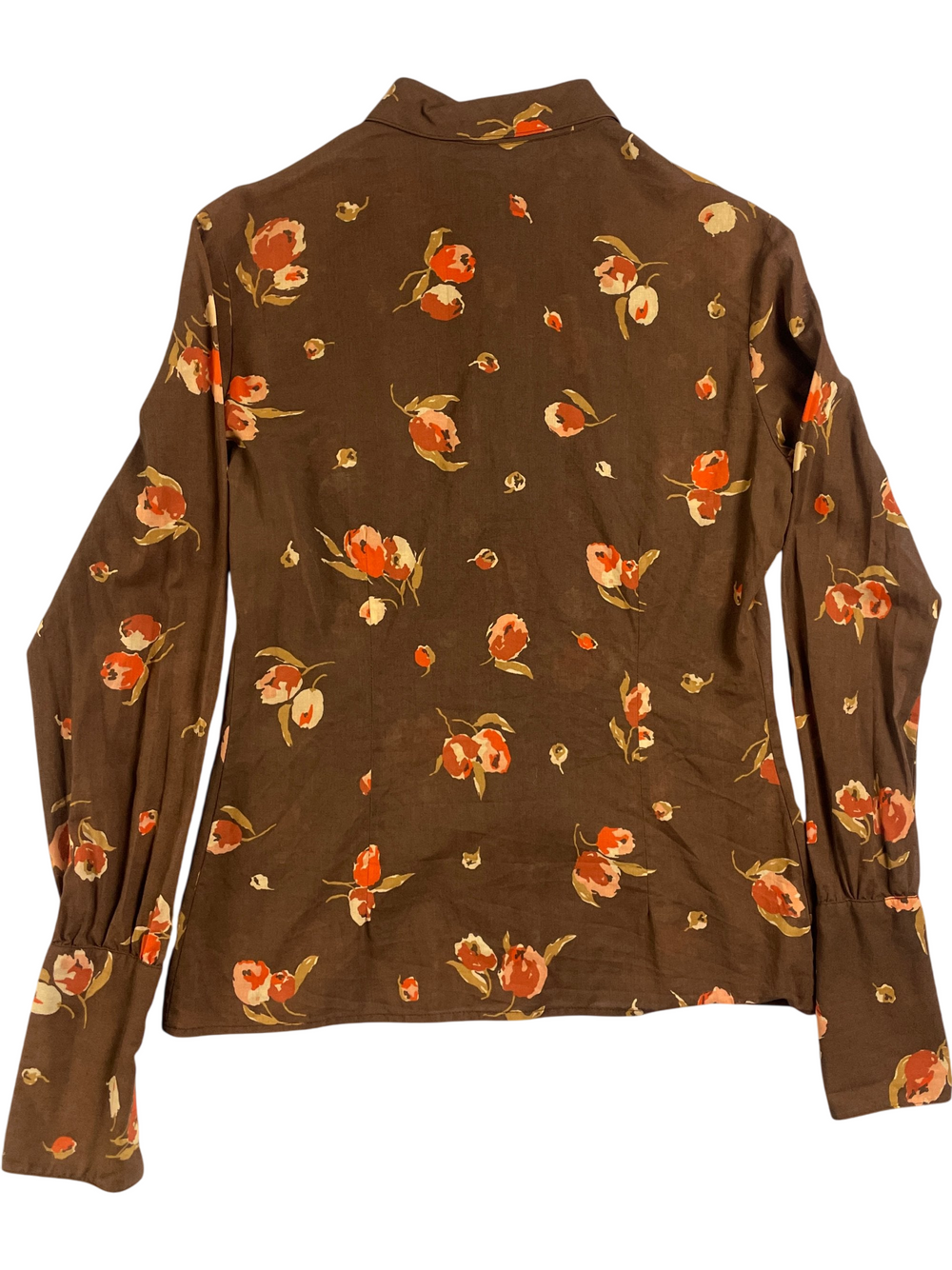 1970s Floral Long Sleeved Blouse - M - Think Vintage