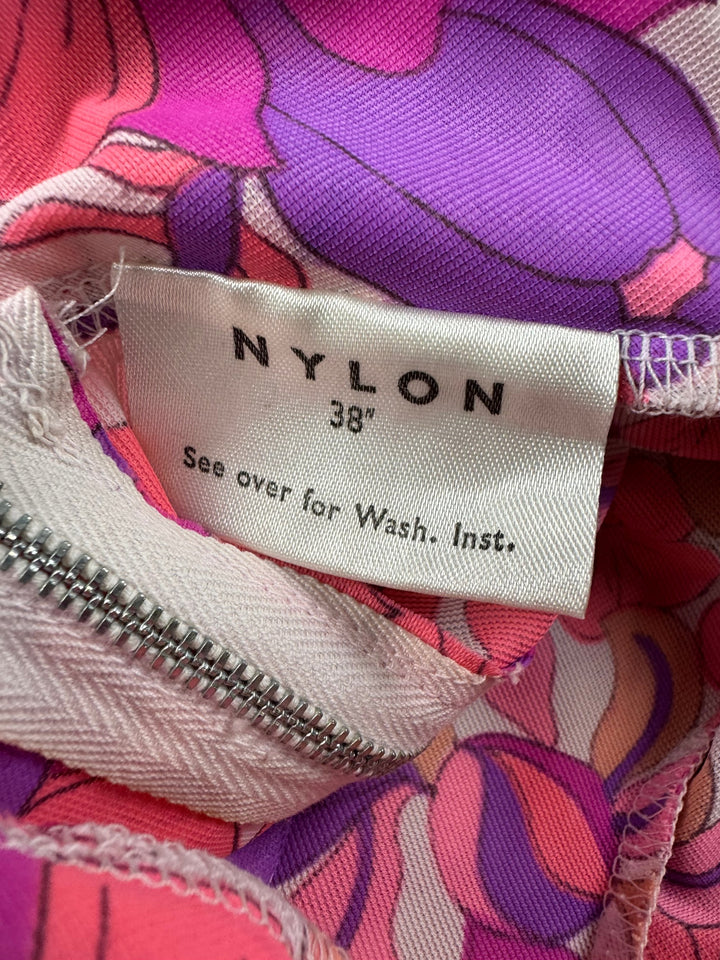 1970s Floral Nylon Mini Dress - M - Think Vintage Online Ltd