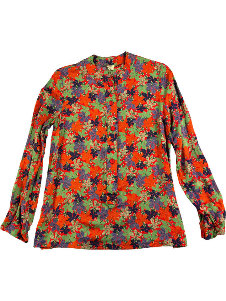 1970s Floral Patterned Long Sleeve Blouse - M - Think Vintage