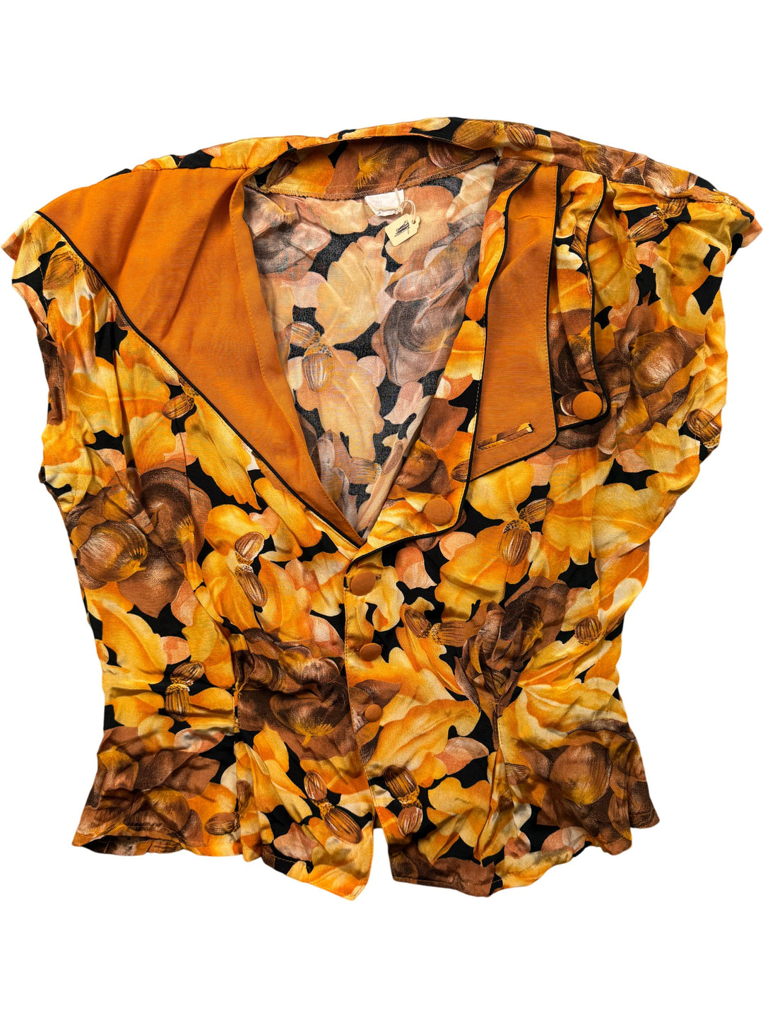 1970s Floral Patterned Short Sleeve Blouse - L - Think Vintage Online Ltd