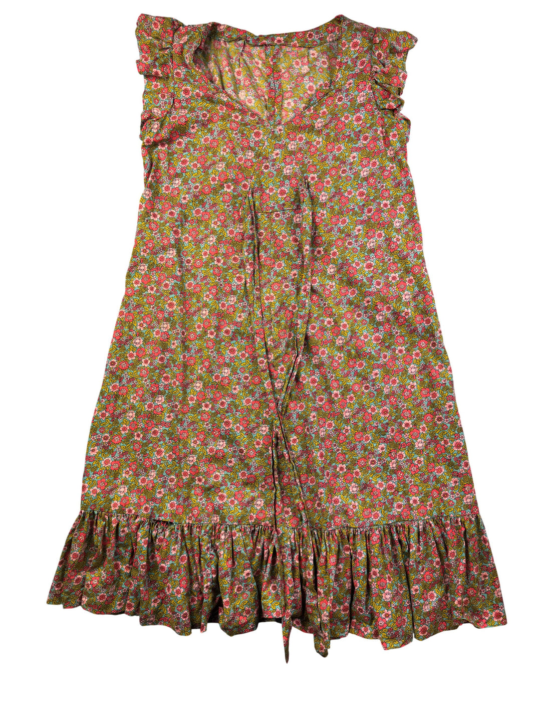 1970s Floral Ruffle Sleeveless Dress - M - Think Vintage Online Ltd