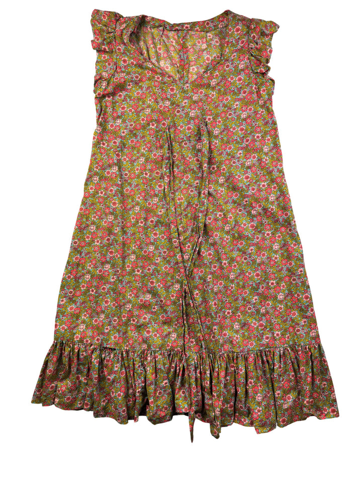 1970s Floral Ruffle Sleeveless Dress - M - Think Vintage Online Ltd