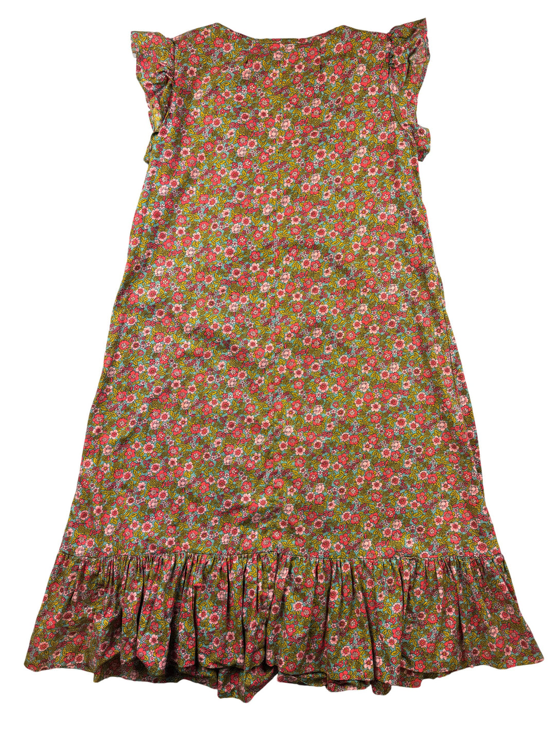 1970s Floral Ruffle Sleeveless Dress - M - Think Vintage Online Ltd
