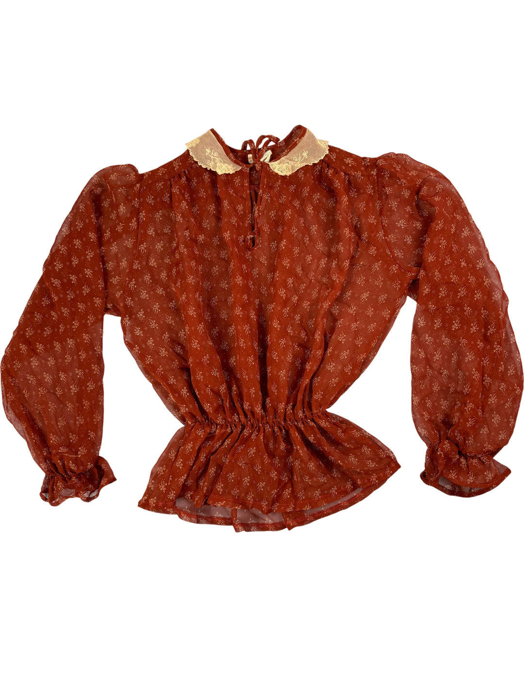 1970s Floral Sheer Long Sleeve Blouse - Think Vintage