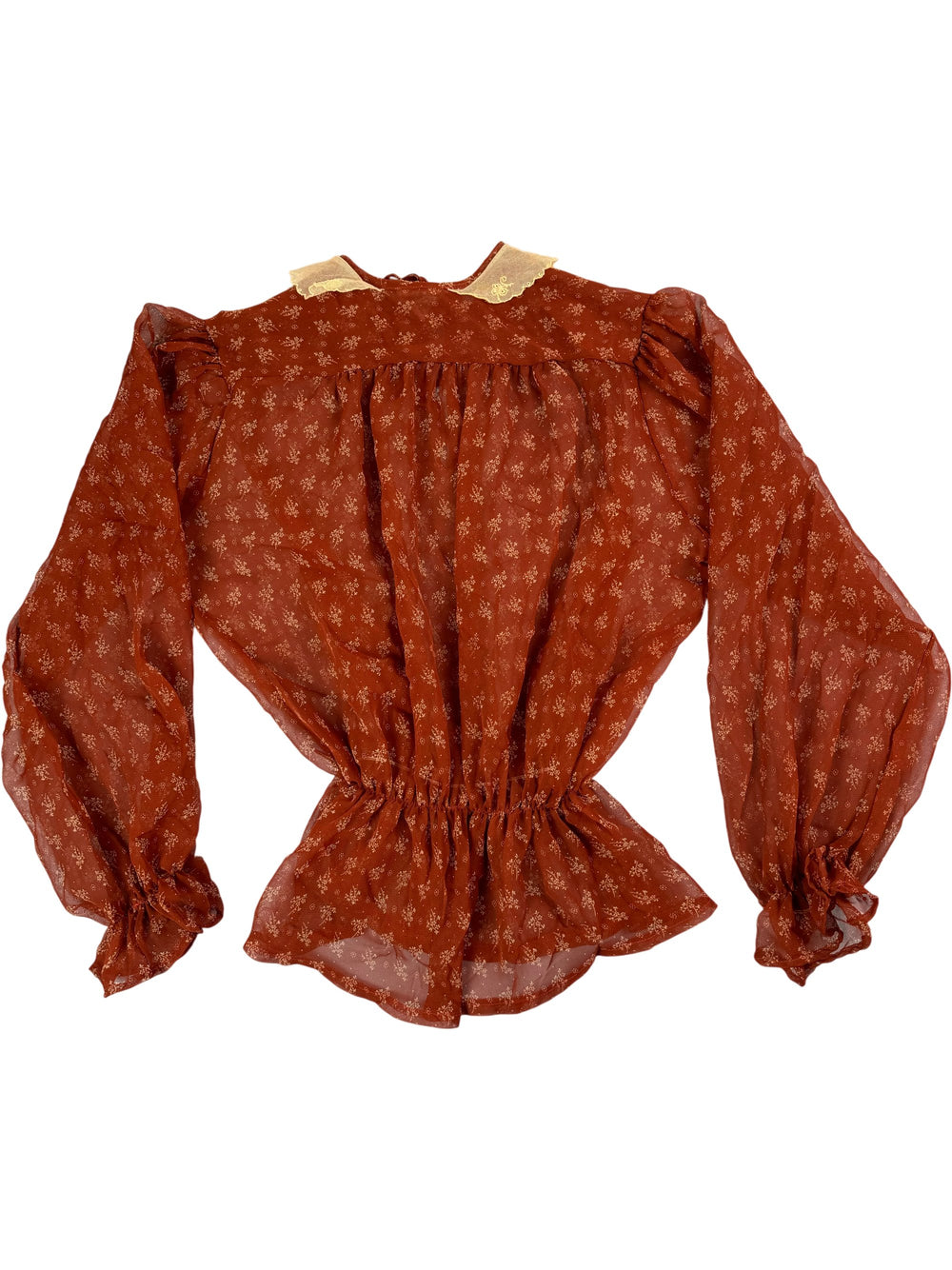 1970s Floral Sheer Long Sleeve Blouse - Think Vintage