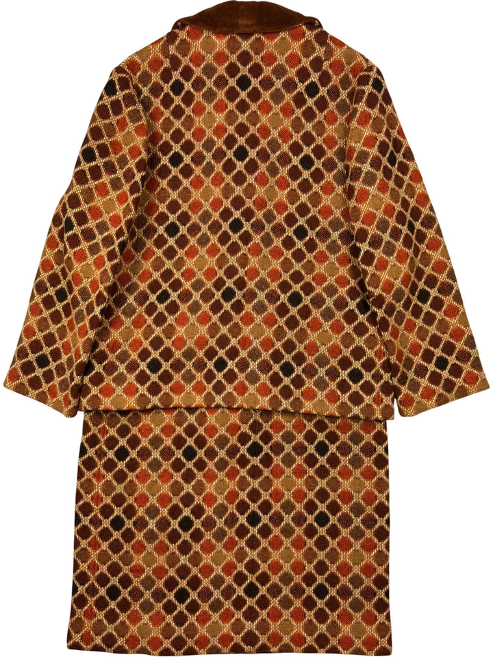1970s Geometric Patterned Wool Skirt Suit - L - Think Vintage