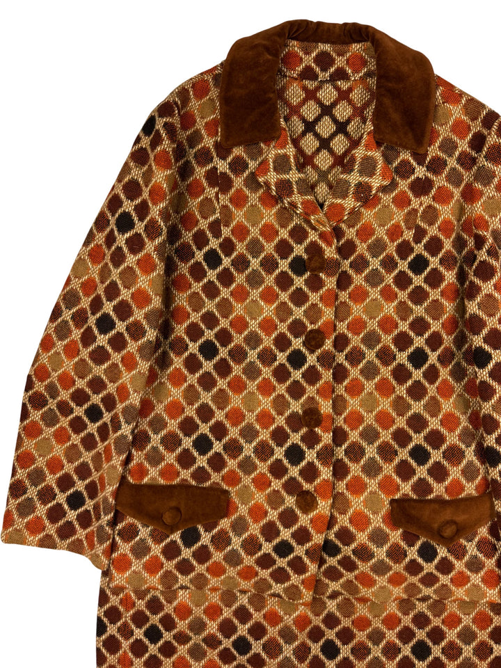 1970s Geometric Patterned Wool Skirt Suit - L - Think Vintage