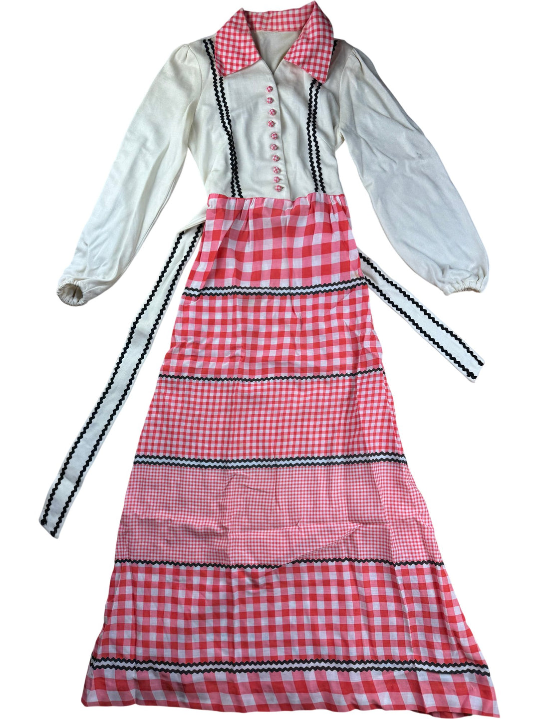 1970s Gingham Long Sleeved Dress - S - Think Vintage ltd