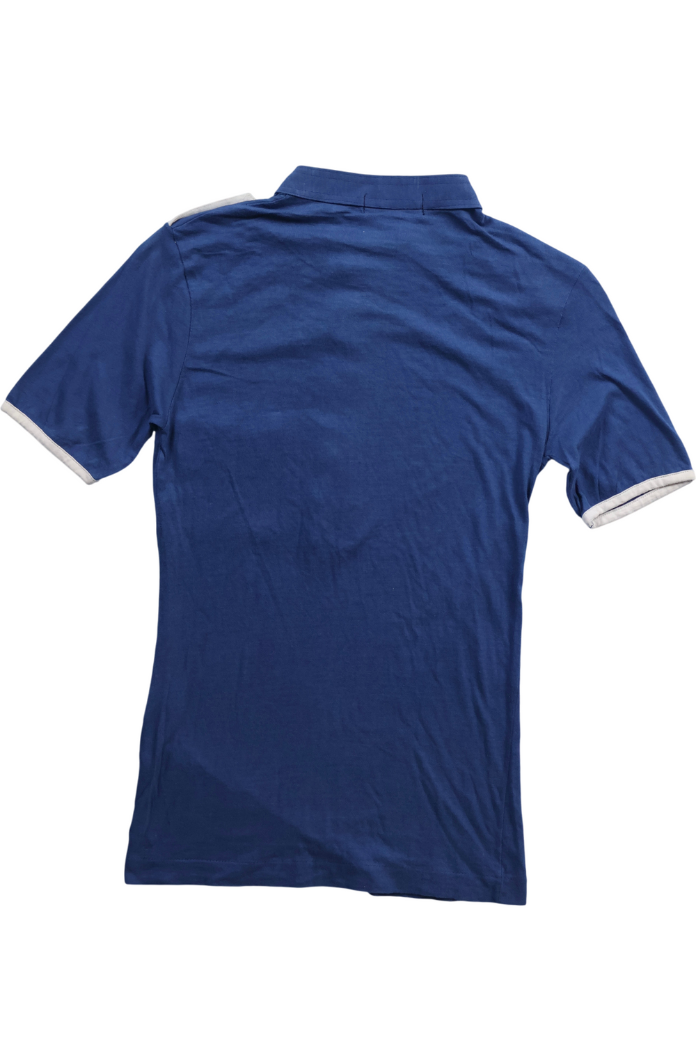 1970s Grandad Collar Navy T-Shirt - S - Think Vintage