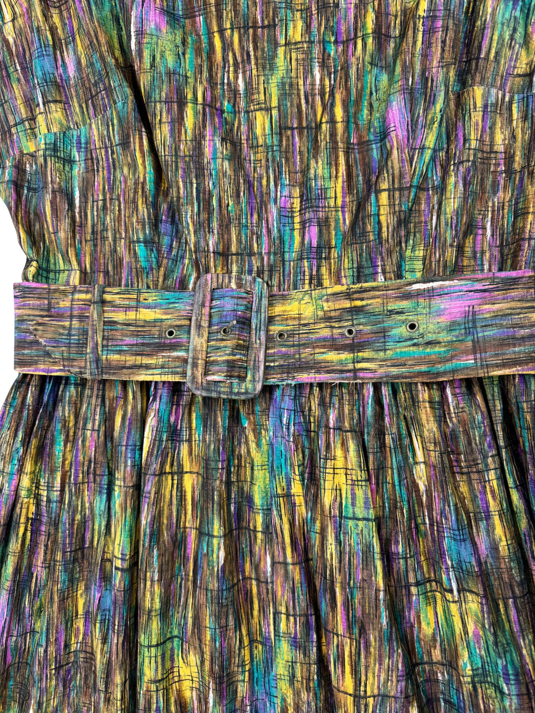 1970s Homemade Abstract Pattern Belted Dress - S - Think Vintage