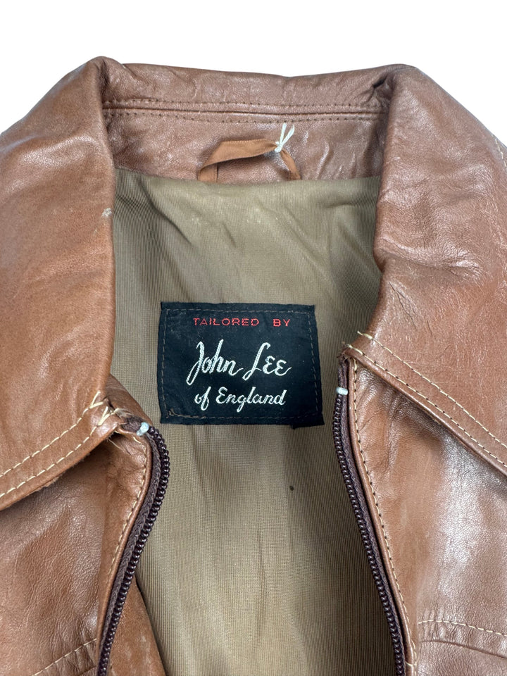 1970s John Lee Brown Leather Bomber Jacket - M - Think Vintage ltd