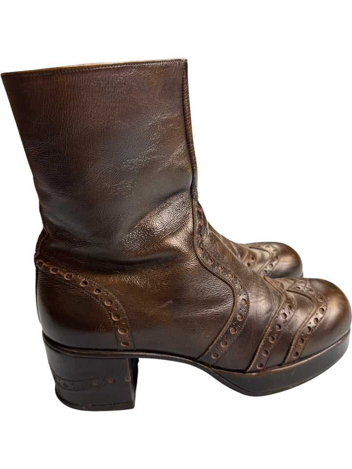 1970s Leather Platform Boots - 7 - Think Vintage